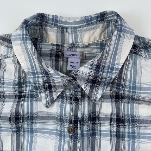 Carhartt Women's Fairview Plaid Shirt Cream Blue Gray Button Down Medium (8/10) - Picture 4 of 10